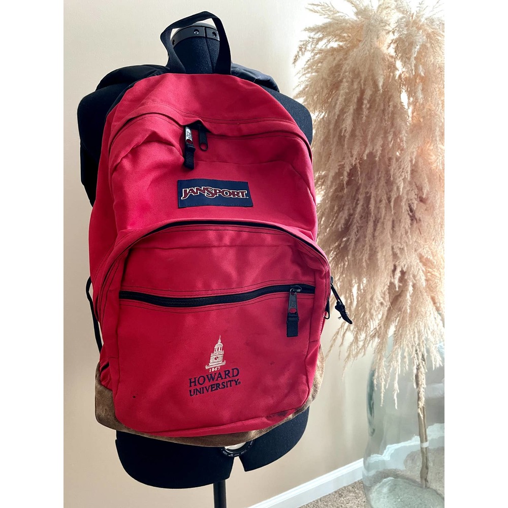 Vintage Howard University Red Tan Suede Leather Jansport Classic Backpack
